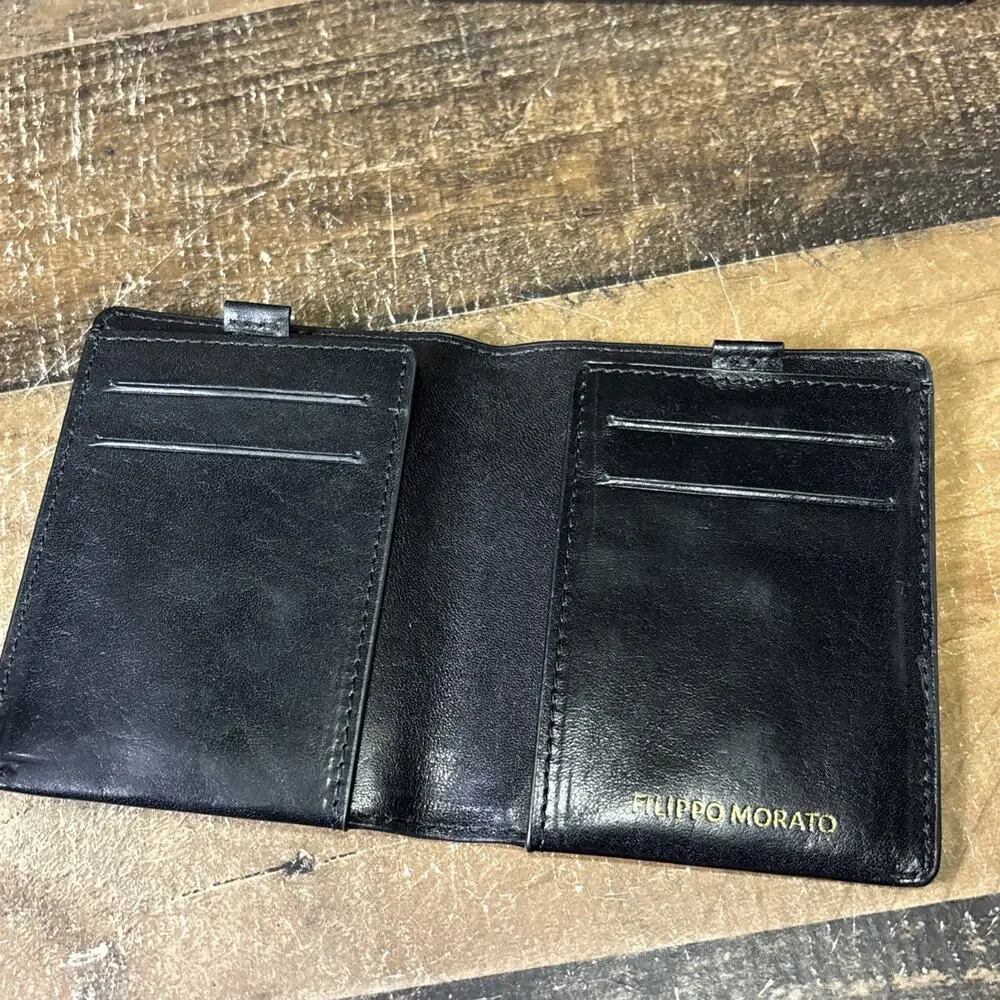 Filippo Morato Black Leather Wallet Bifold